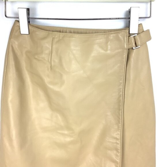 DANIER LEATHER BUTTER BEIGE WRAP SKIRT 4 - Picture 2 of 6